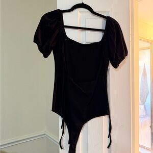 Elegant Black Puff Sleeve Bodysuit